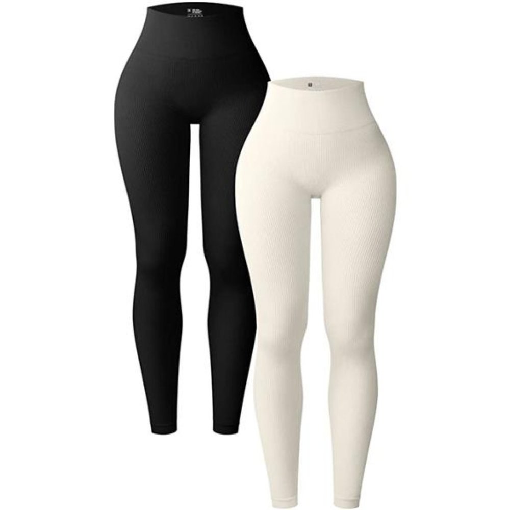 Women's 2 Piece Yoga Leggings Ribbed Seamless Workout High Waist Athletic Pants